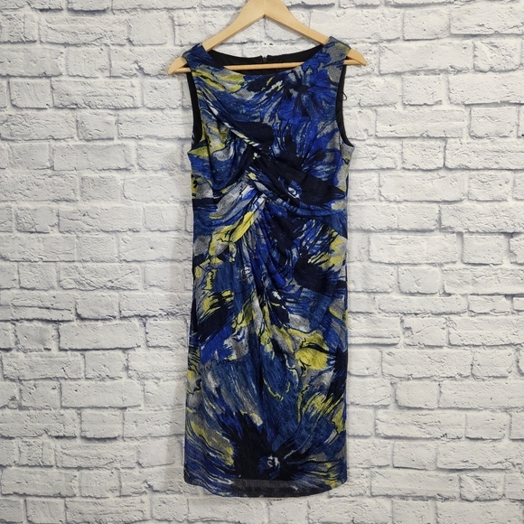 Adrianna Papell blue and yellow stretch mini dress - Picture 1 of 7